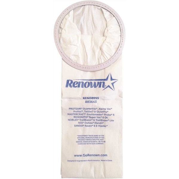 Vacuum Bag for Proteam Quartervac, Equivalent to OEM No 100431, 10PK
